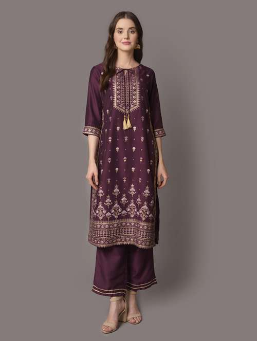 purple kurta pant set - 21221519 - Standard Image - 0