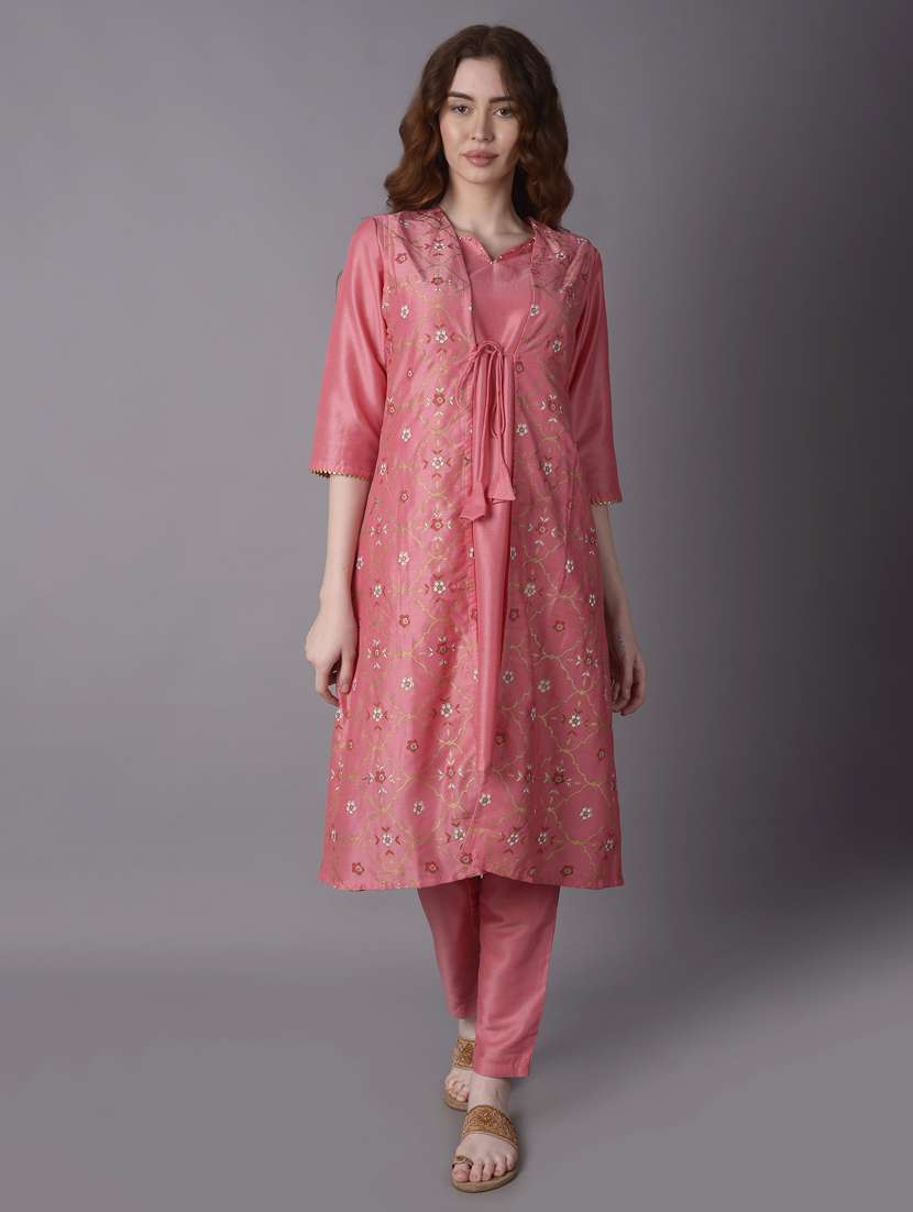 coral kurta jacket set - 21221522 -  Standard Image - 2