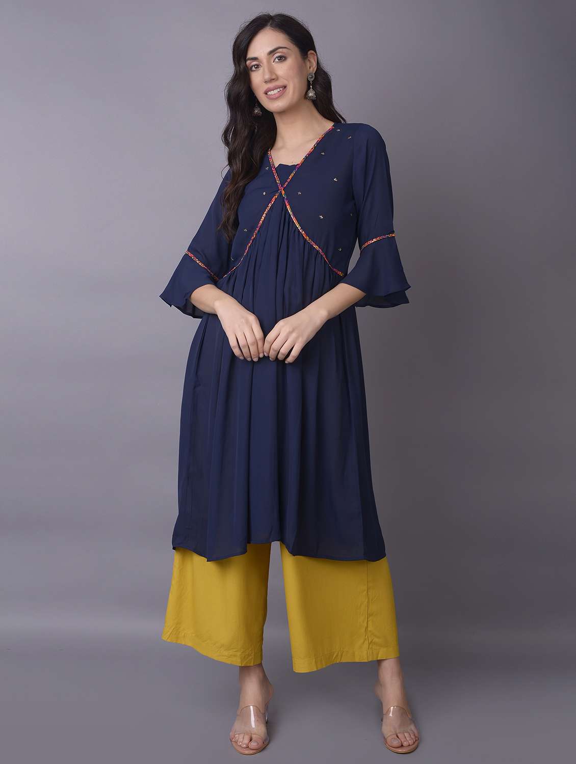 women three quarter sleeve straight kurta