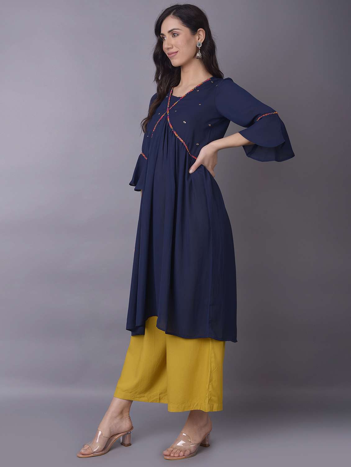 women three quarter sleeve straight kurta - 21221542 - Standard Image - 2