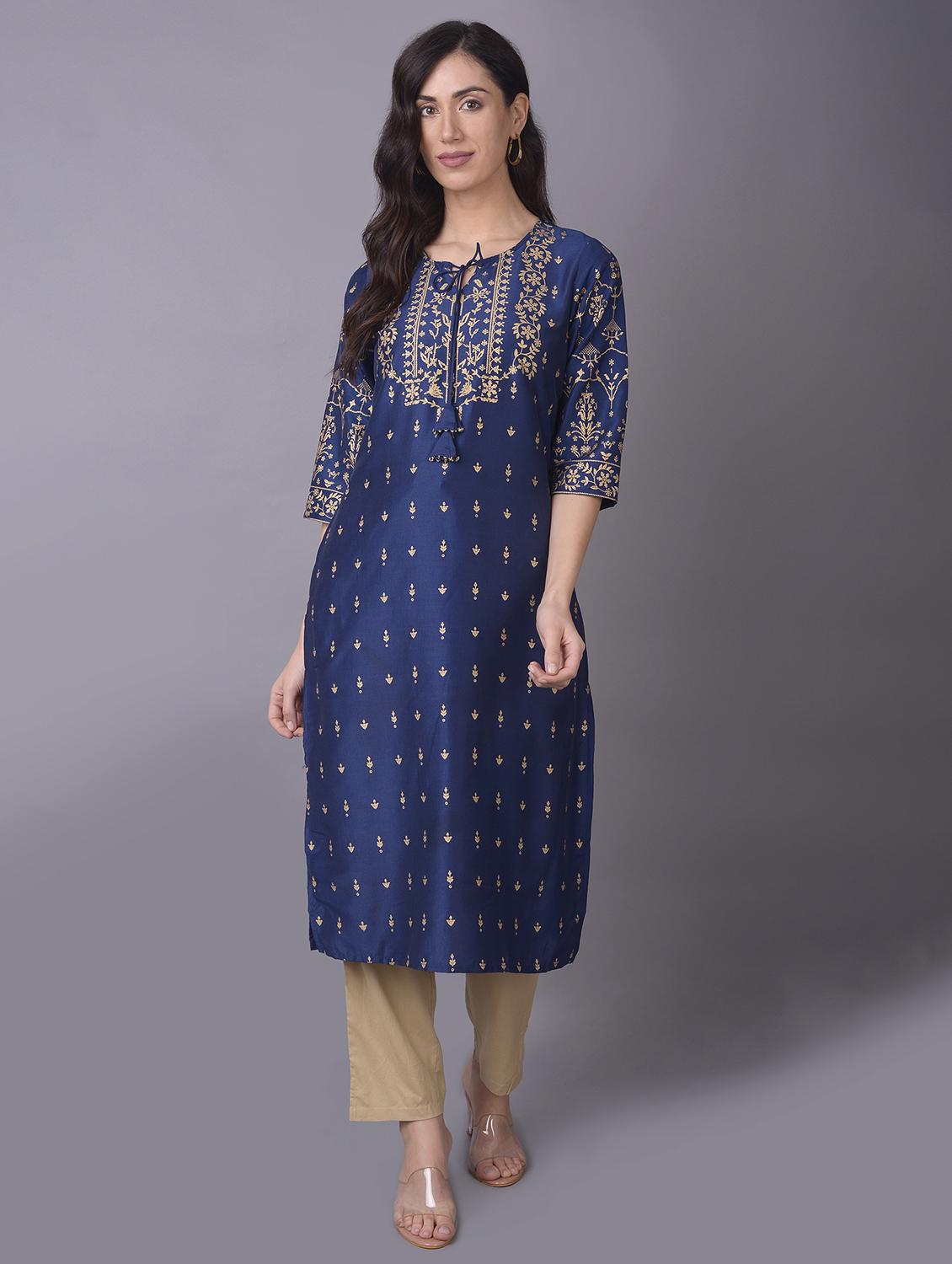 women three quarter sleeve straight kurta - 21221544 - Zoom Image - 0