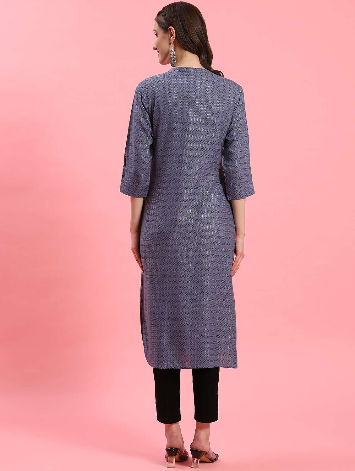 women grey mandarin neck kurta  - 21221576 -  Standard Image - 2