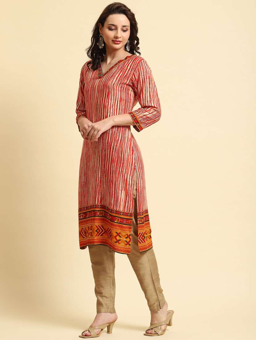 women v-neck printed straight kurta - 21221594 - Standard Image - 2