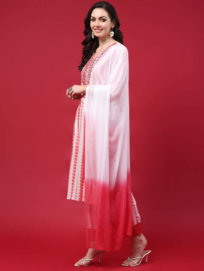 women tie & dye kurta pant set with dupatta - 21221595 -  Standard Image - 2