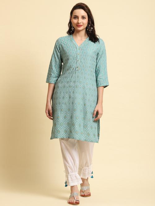 women v-neck printed straight kurta - 21221600 -  Standard Image - 0