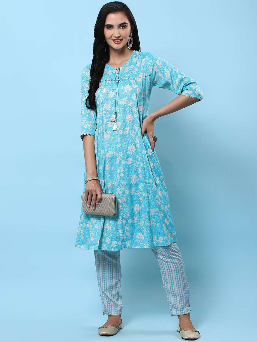 blue rayon kurta pant  set