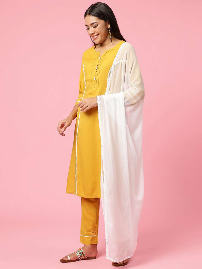 women solid kurta pant set with dupatta - 21221611 - Standard Image - 2