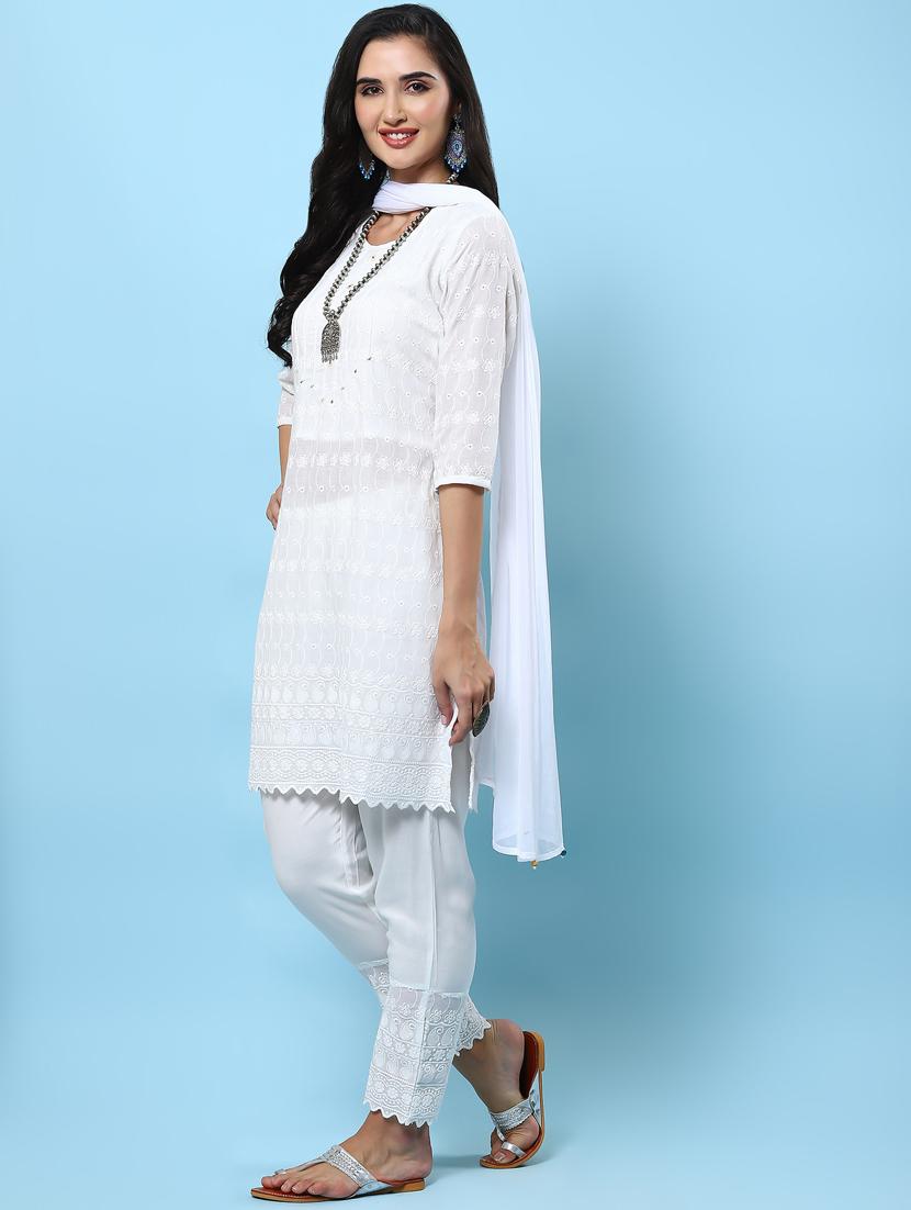 women three quarter sleeve kurta pant with dupatta set - 21221616 - Standard Image - 2