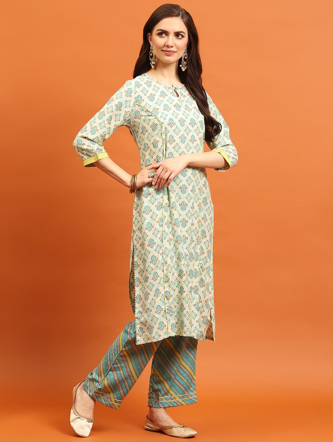 turquoise muslin kurta dupatta set - 21221626 - Standard Image - 2
