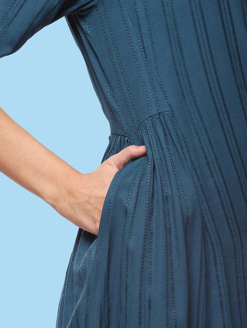 women teal self design kurta pant set - 21221638 -  Standard Image - 7