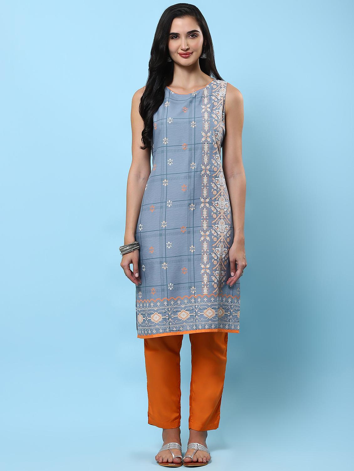 women boat neck printed straight kurta - 21221643 - Zoom Image - 0