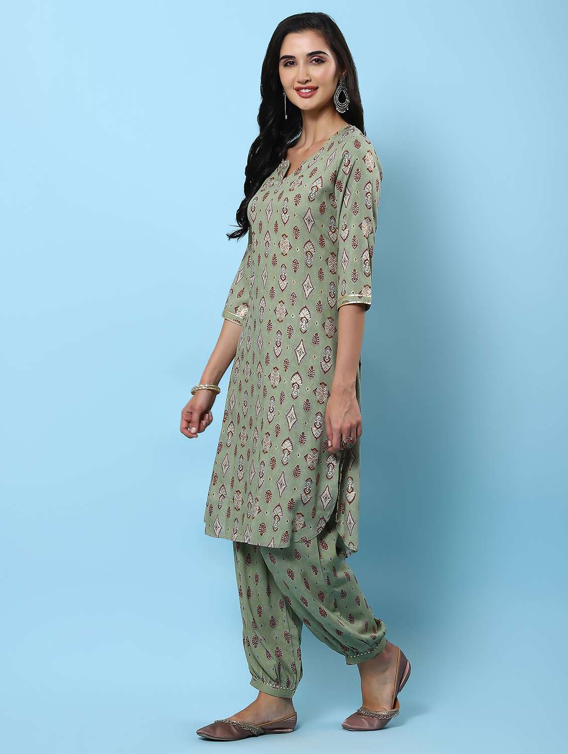 women printed notch neck kurta salwar set - 21221666 -  Standard Image - 2
