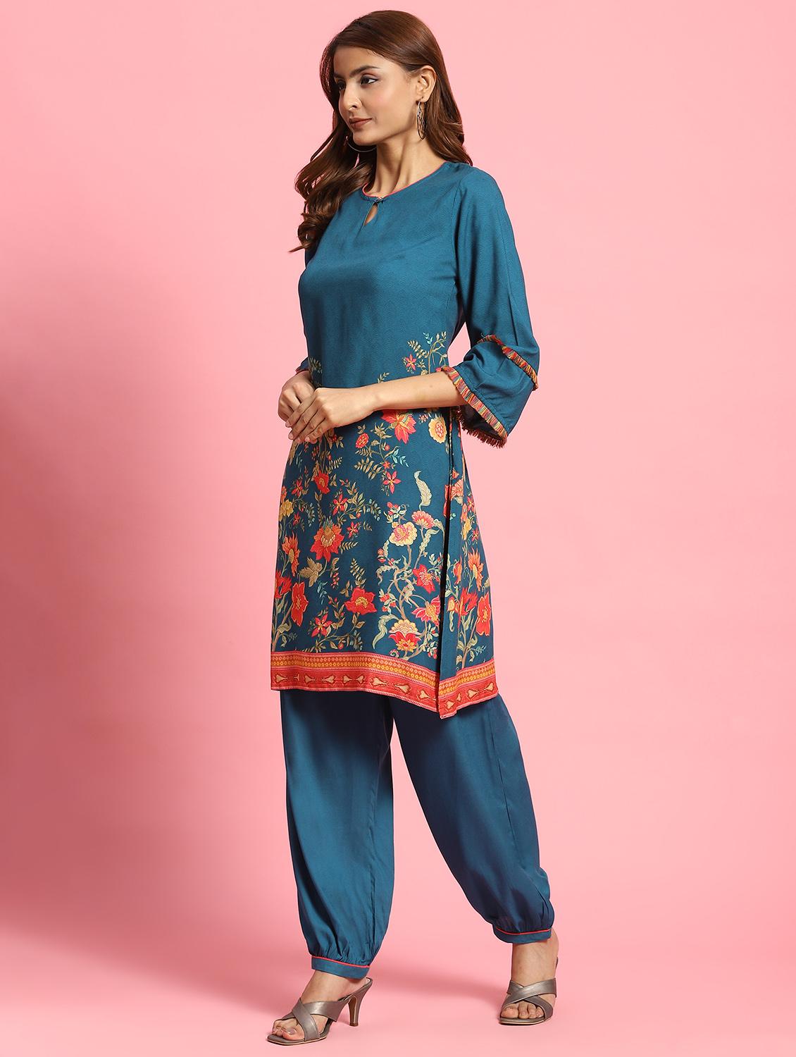 women floral key hole neck kurta salwar set - 21221690 - Standard Image - 2