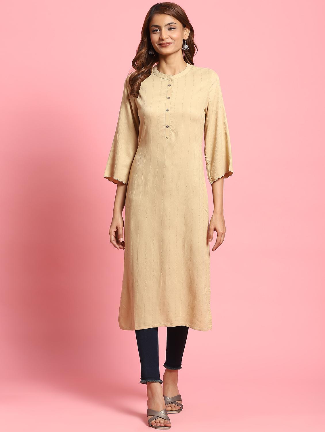 women three quarter sleeve straight kurta - 21221698 -  Zoom Image - 0