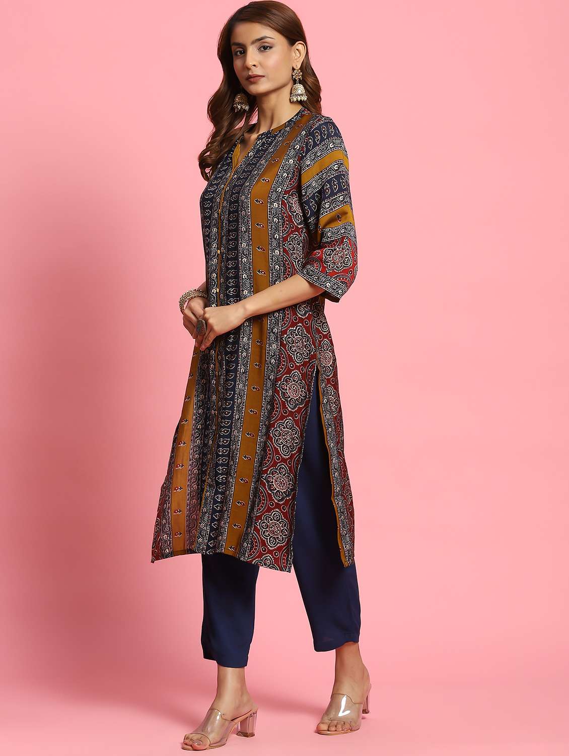 women mandarin neck printed kurta  - 21221700 -  Standard Image - 2