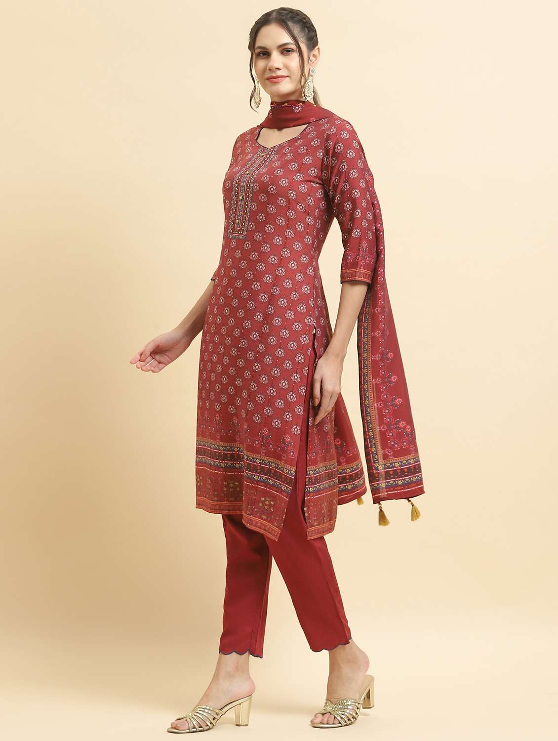 women three quarter sleeve kurta pant with dupatta set - 21221702 -  Standard Image - 2