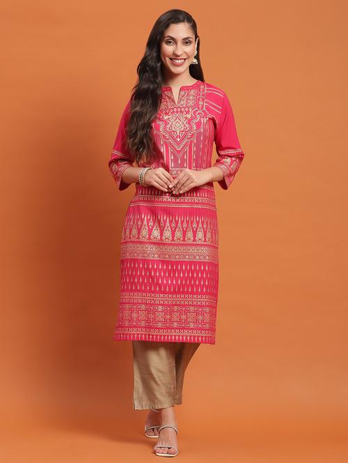 women pink self design kurta - 21221706 - Standard Image - 0