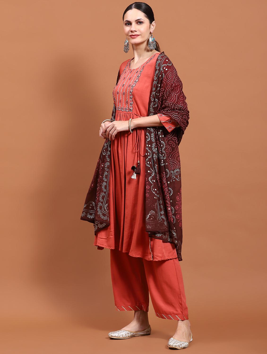 women embroidered kurta palazzo set with dupatta - 21221716 - Standard Image - 2