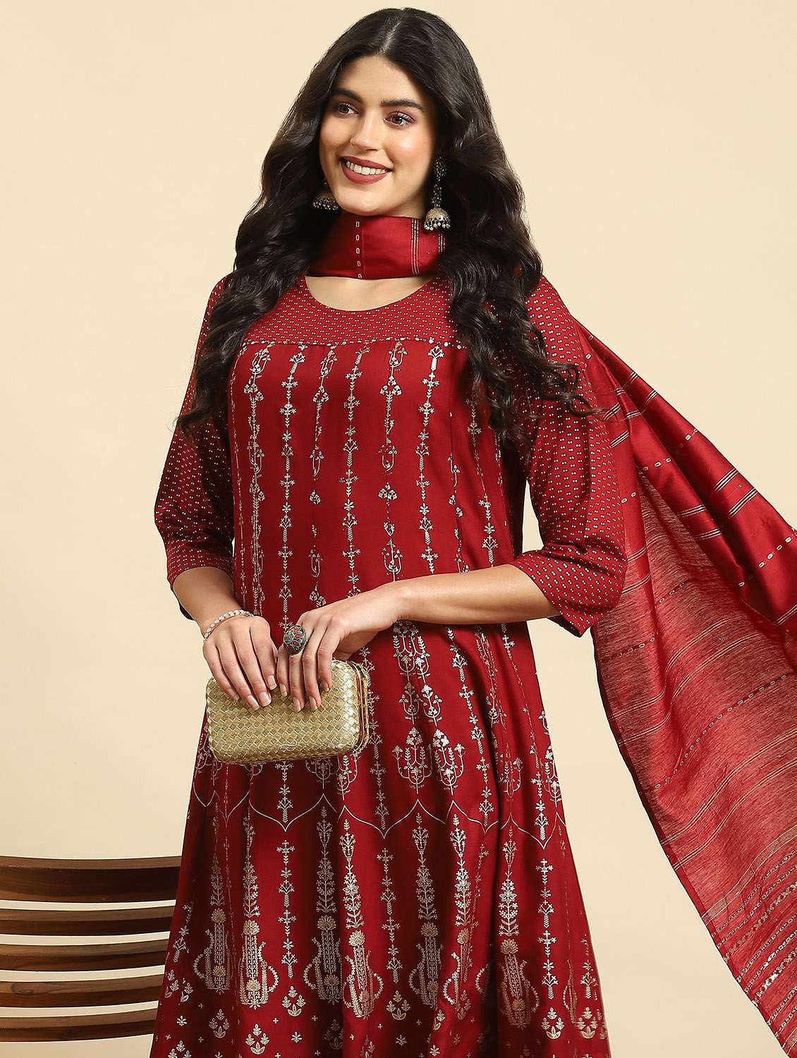 women foil print round neck kurta pant set with dupatta - 21221725 - Standard Image - 7