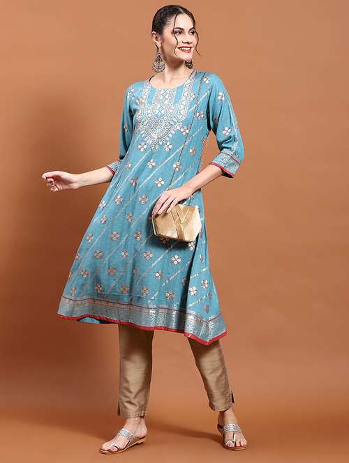 women light blue printed kurta - 21221739 -  Standard Image - 0