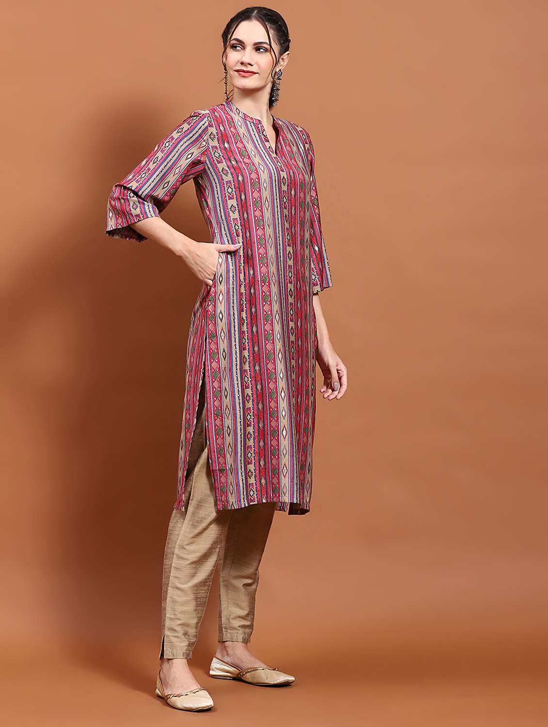 women mandarin neck printed straight kurta - 21221753 -  Standard Image - 2