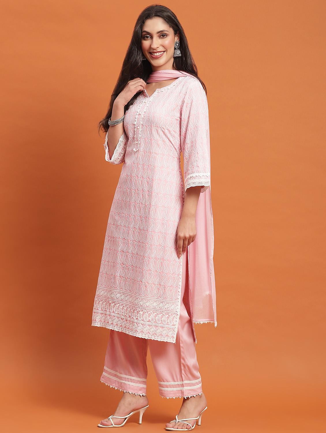 women three quarter sleeve kurta pant with dupatta set - 21221773 - Standard Image - 2