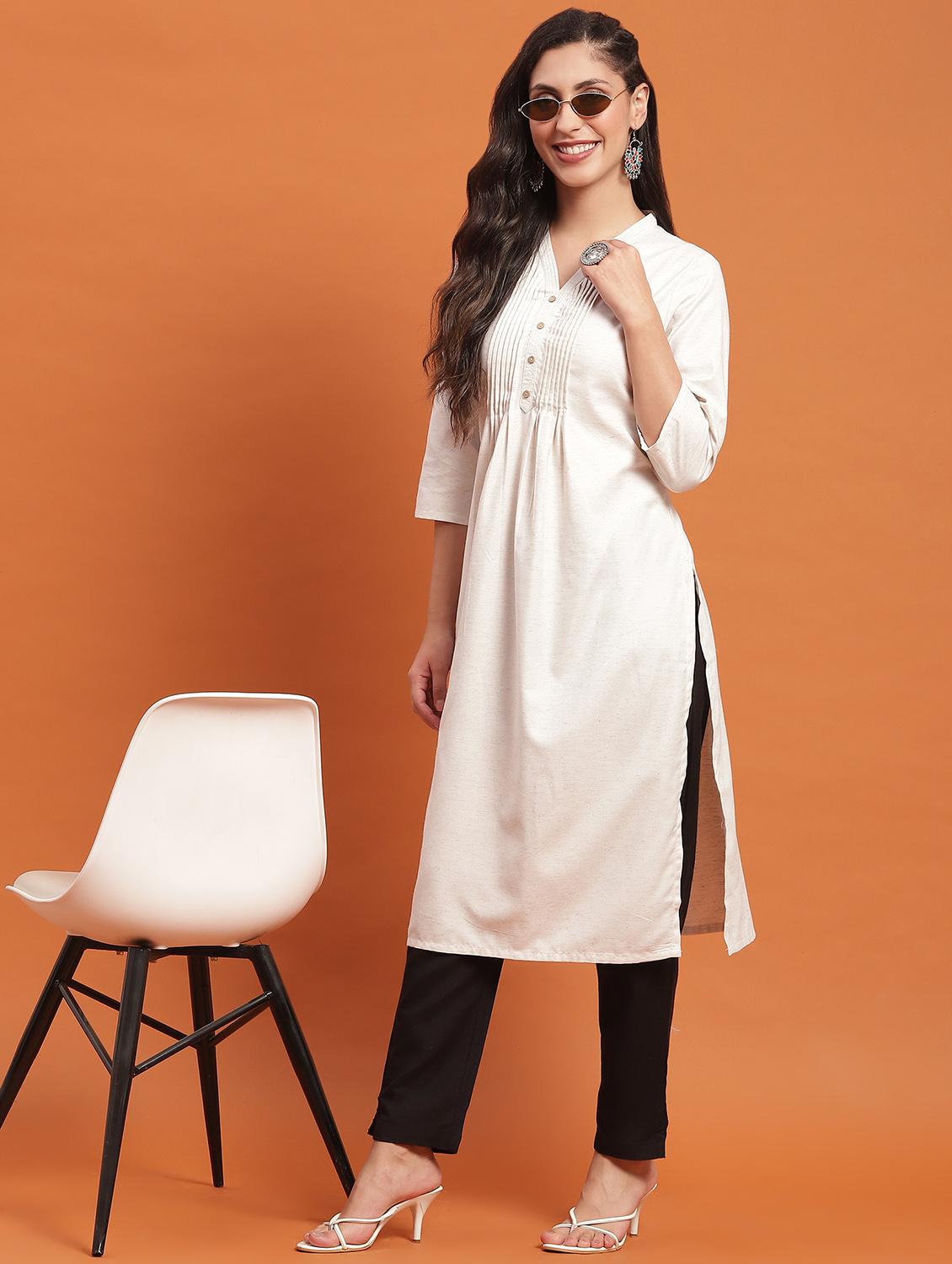 women three quarter sleeve straight kurta - 21221777 -  Zoom Image - 0