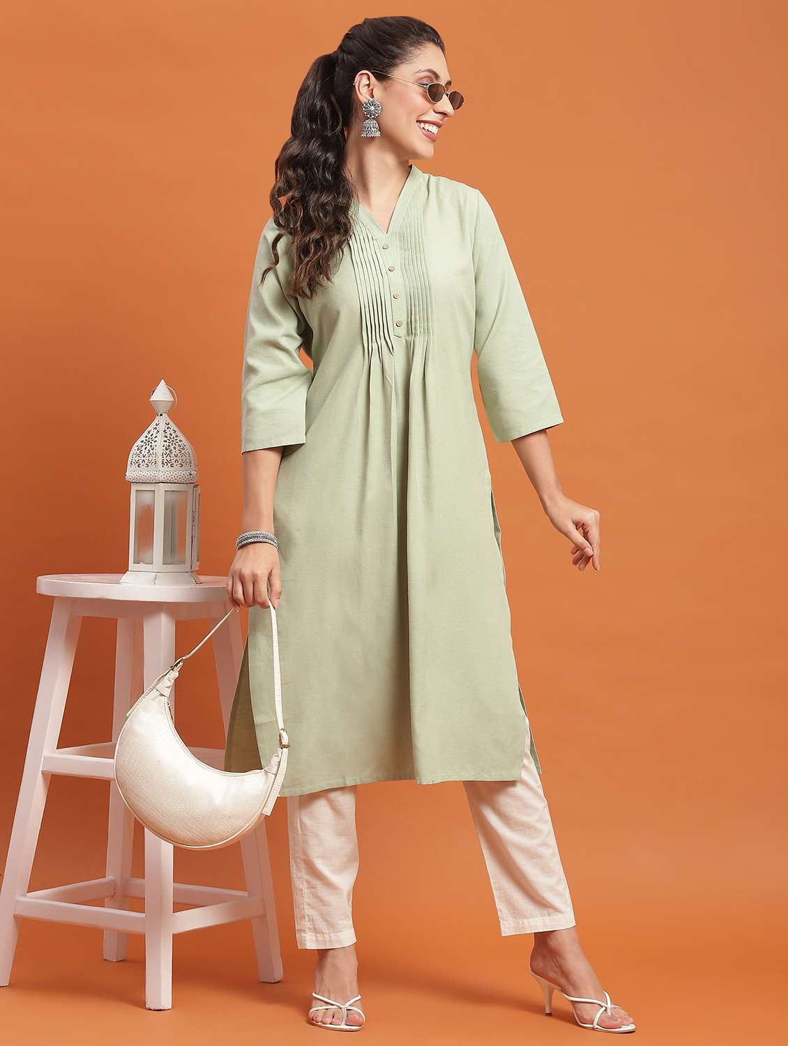 women three quarter sleeve straight kurta