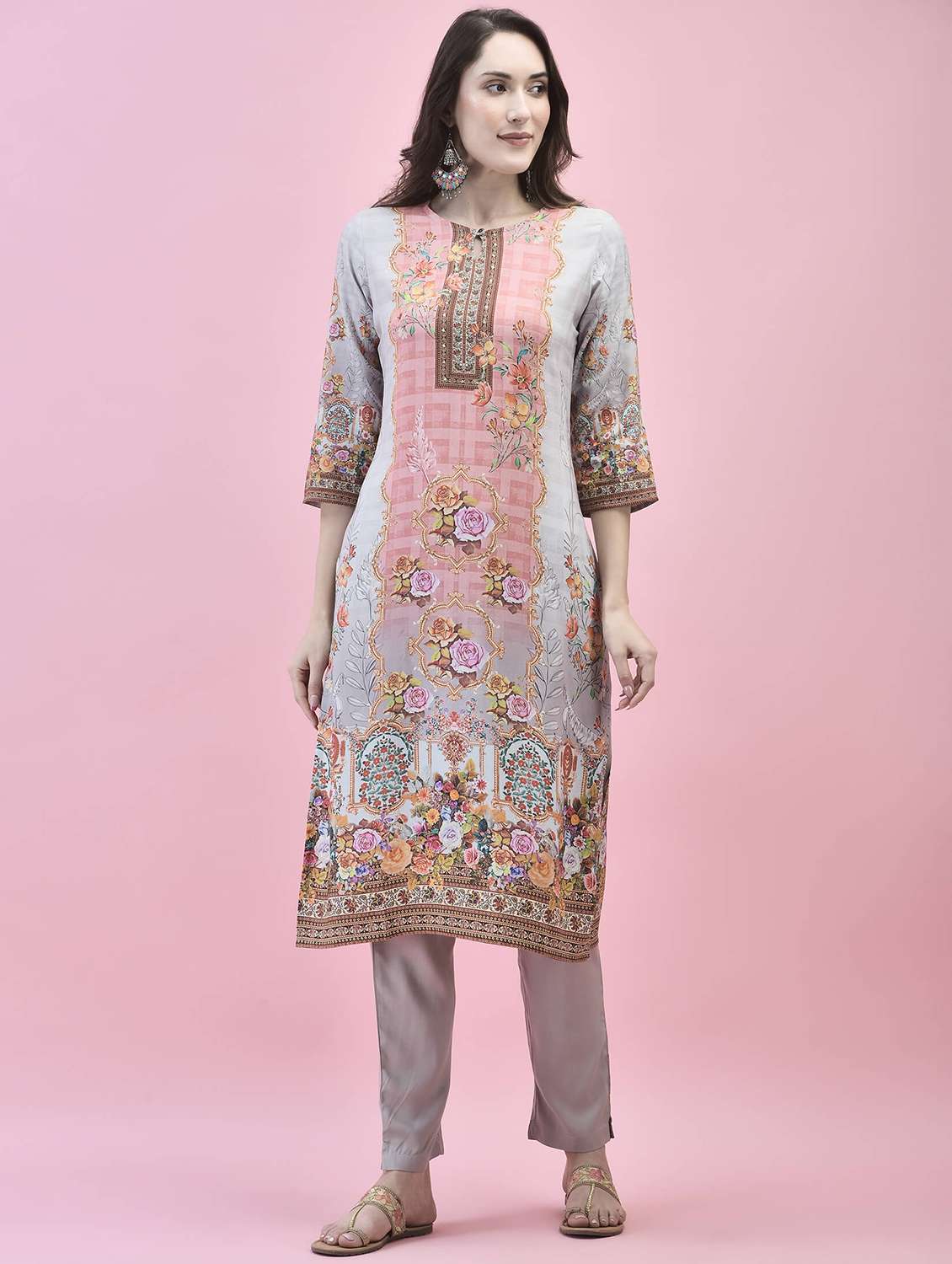 women three quarter sleeve kurta pant with dupatta set - 21221796 -  Standard Image - 2