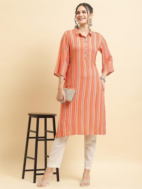 women three quarter sleeve straight kurta - 21221800 - Standard Image - 0