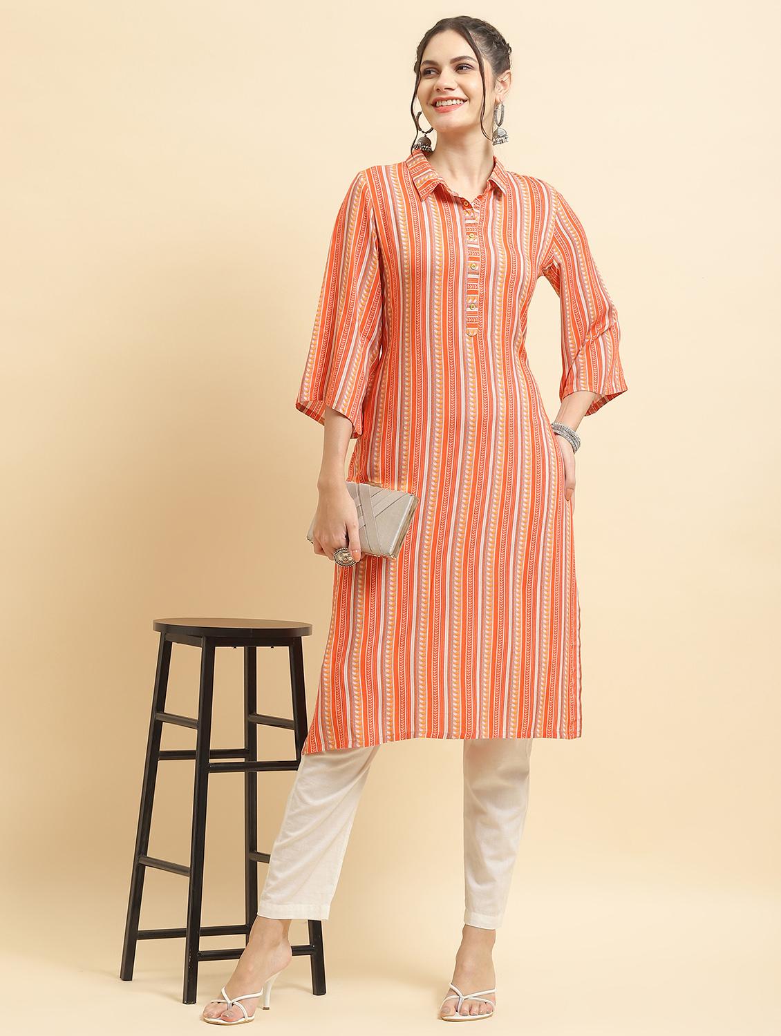 women three quarter sleeve straight kurta - 21221800 - Zoom Image - 0