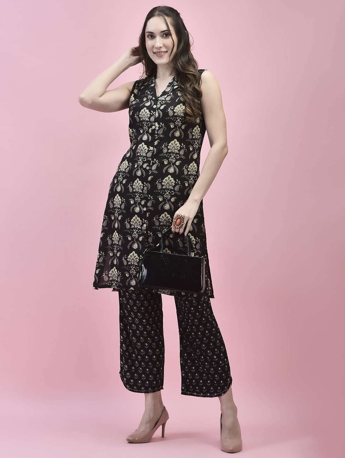 black cotton kurta pant  set - 21221824 -  Standard Image - 2