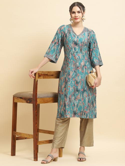 women three quarter sleeve straight kurta - 21221830 - Standard Image - 0