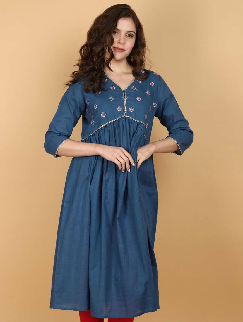 women three quarter sleeve a-line kurta