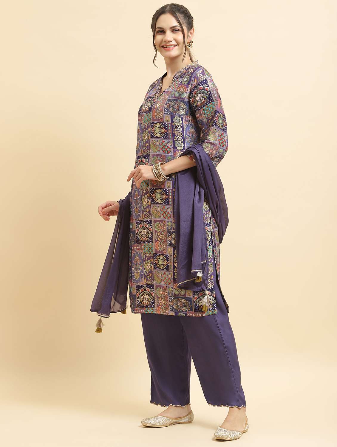 women three quarter sleeve kurta pant with dupatta set - 21221848 -  Standard Image - 2