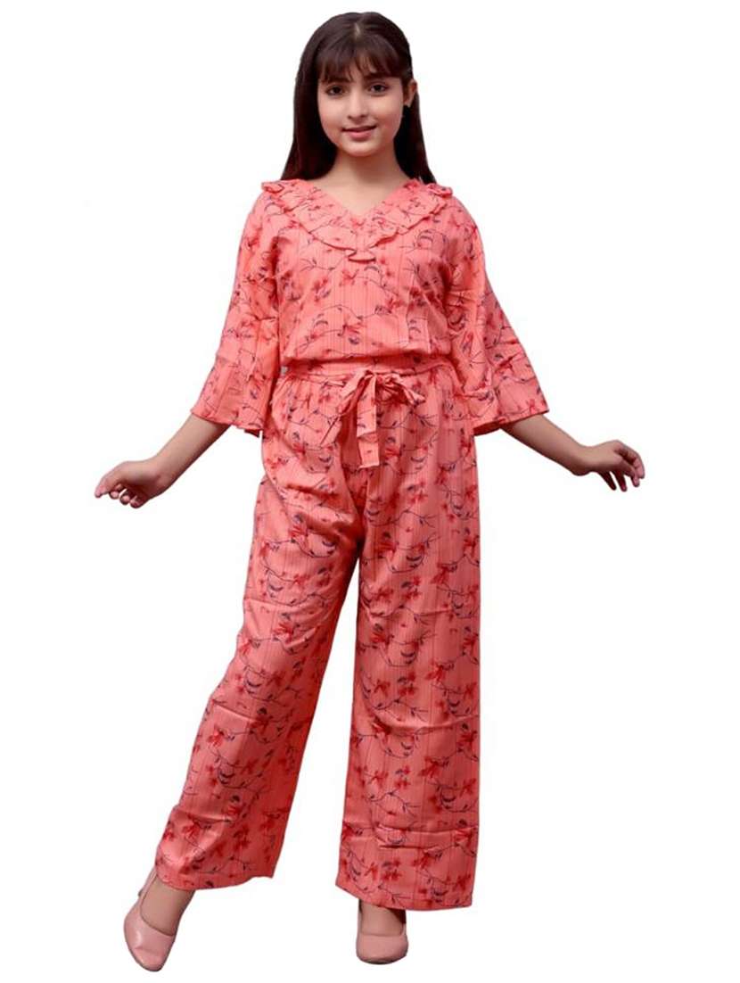 girl floral print bell sleeves jump suit