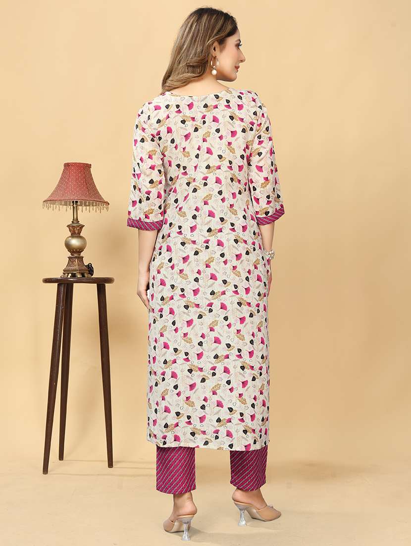 women round neck kurta pant set - 21222164 -  Standard Image - 2