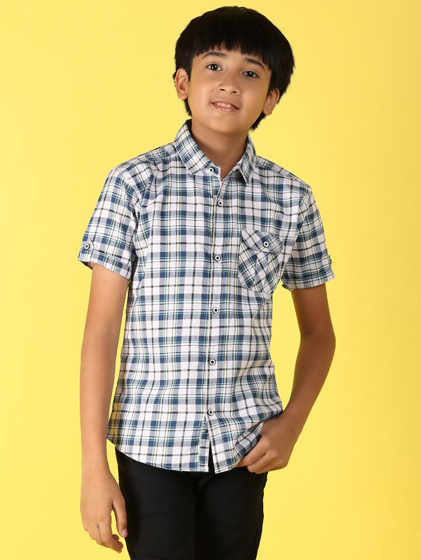 boy collared checkered shirt