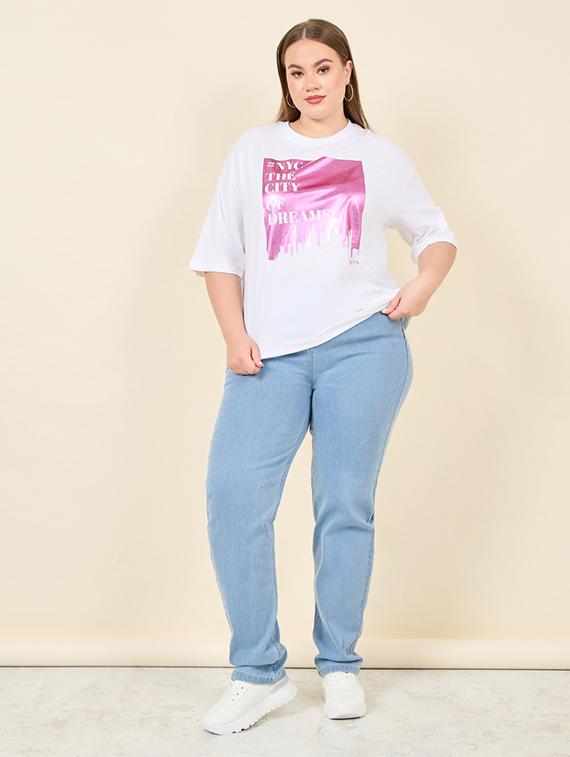 white front print cotton plus size t-shirt - 21223551 - Standard Image - 2