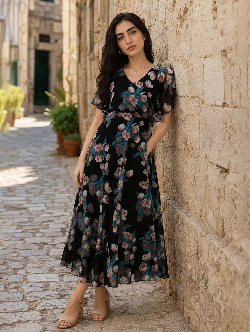 women floral printed fit & flare dress - 21223669 -  Standard Image - 2