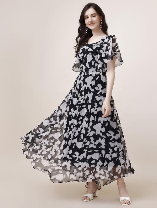 black georgette fit & flare dress - 21223674 -  Standard Image - 0