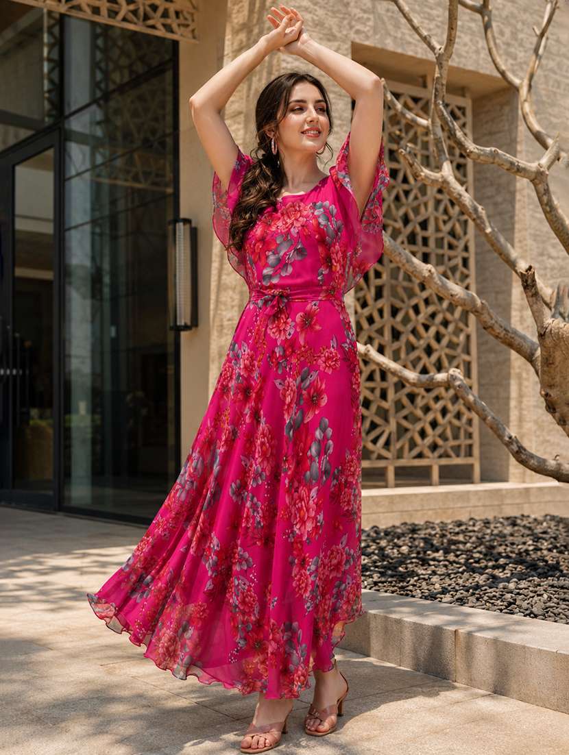 pink georgette fit & flare dress - 21223681 -  Standard Image - 2