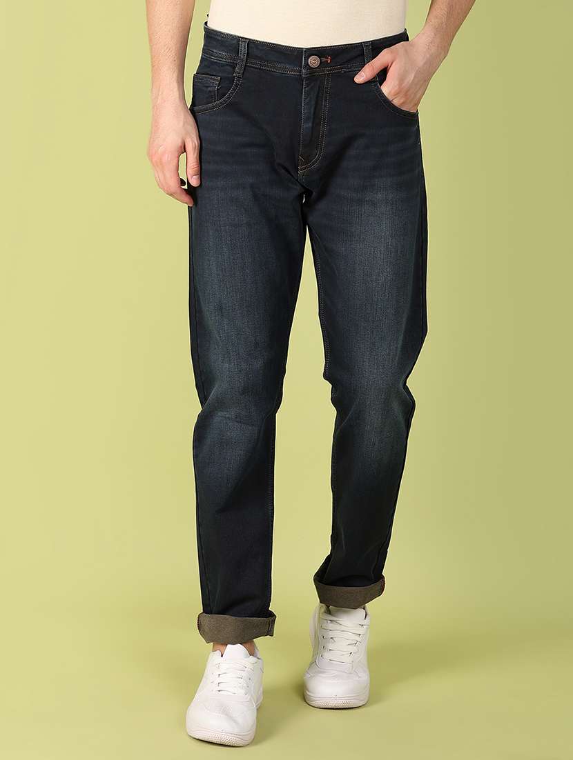 men mid rise plain denim jeans