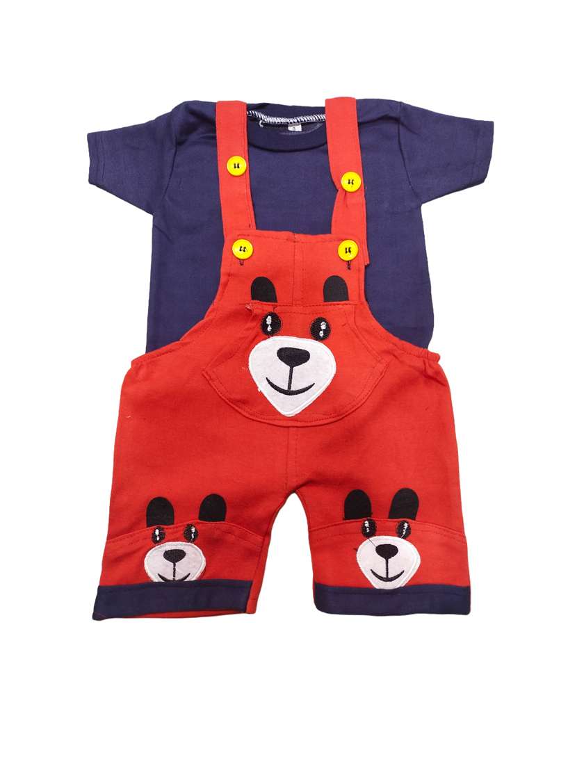 boys round neck printed denim dungree