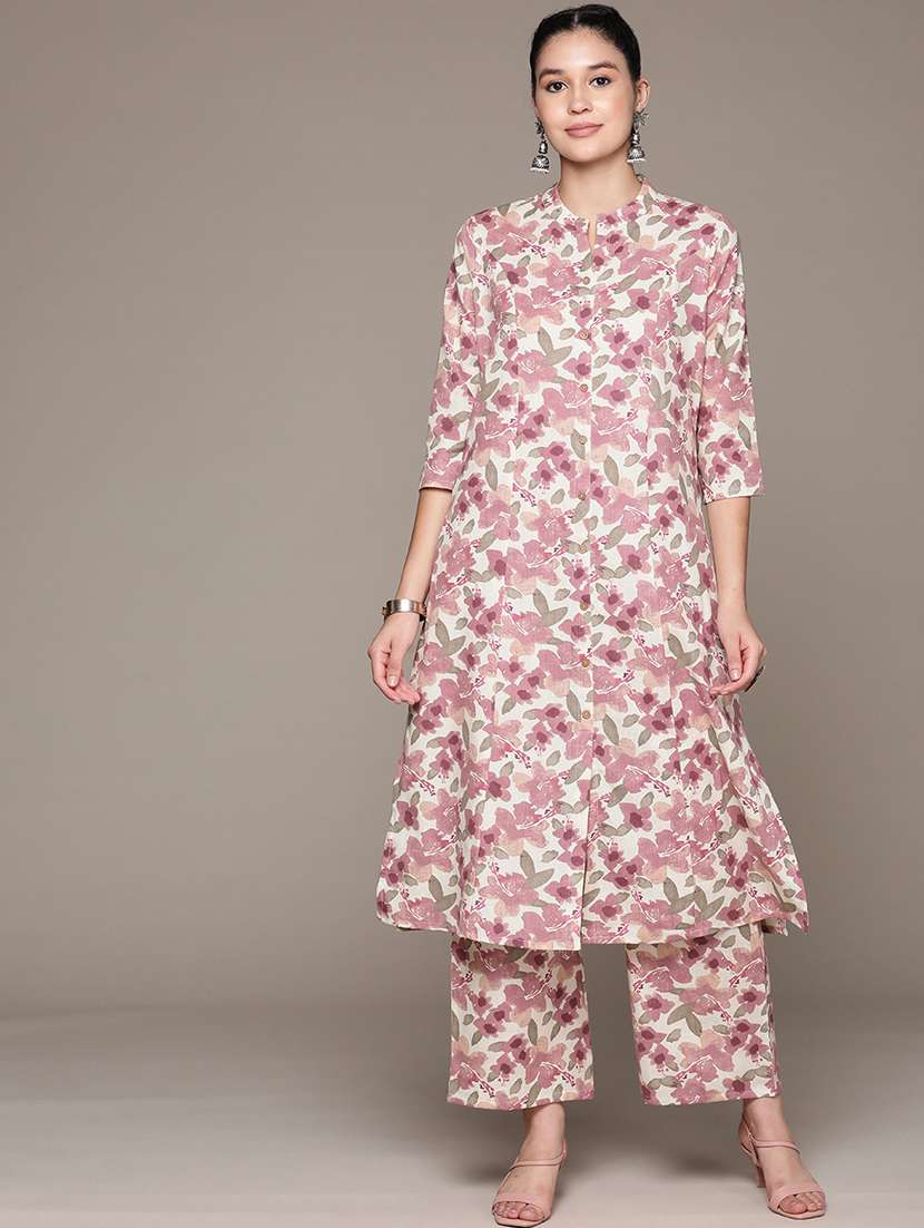 women three quarter sleeve floral printed co-ord set