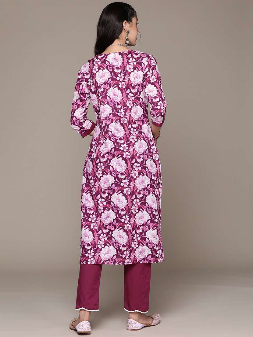 women purple round neck kurta pant set - 21225103 -  Standard Image - 2