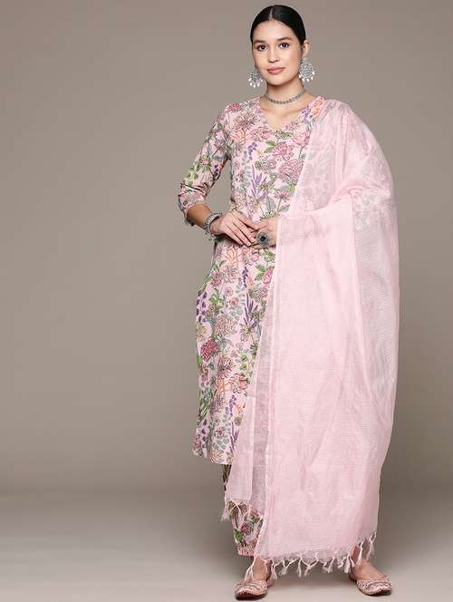women three quarter sleeve kurta salwar with dupatta set - 21225112 - Standard Image - 0