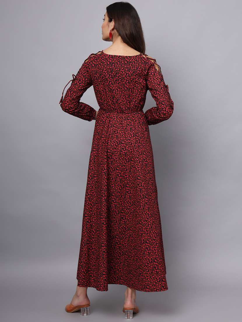 women printed riund neck fit & flare dress - 21225153 - Standard Image - 2