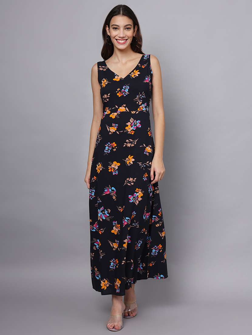 women floral print sleeveless a-line dress