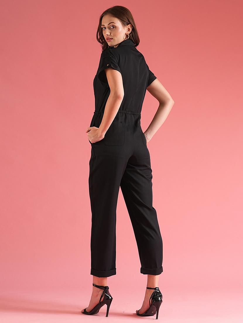 women solid collared jumpsuit - 21225180 - Standard Image - 2